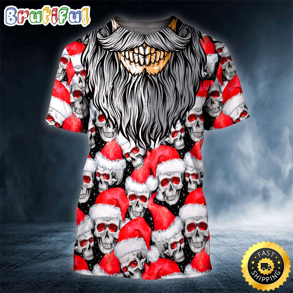 Christmas Glowing Eye Santa Skull Horror Skull 3D Shirt All Over Print T-shirt