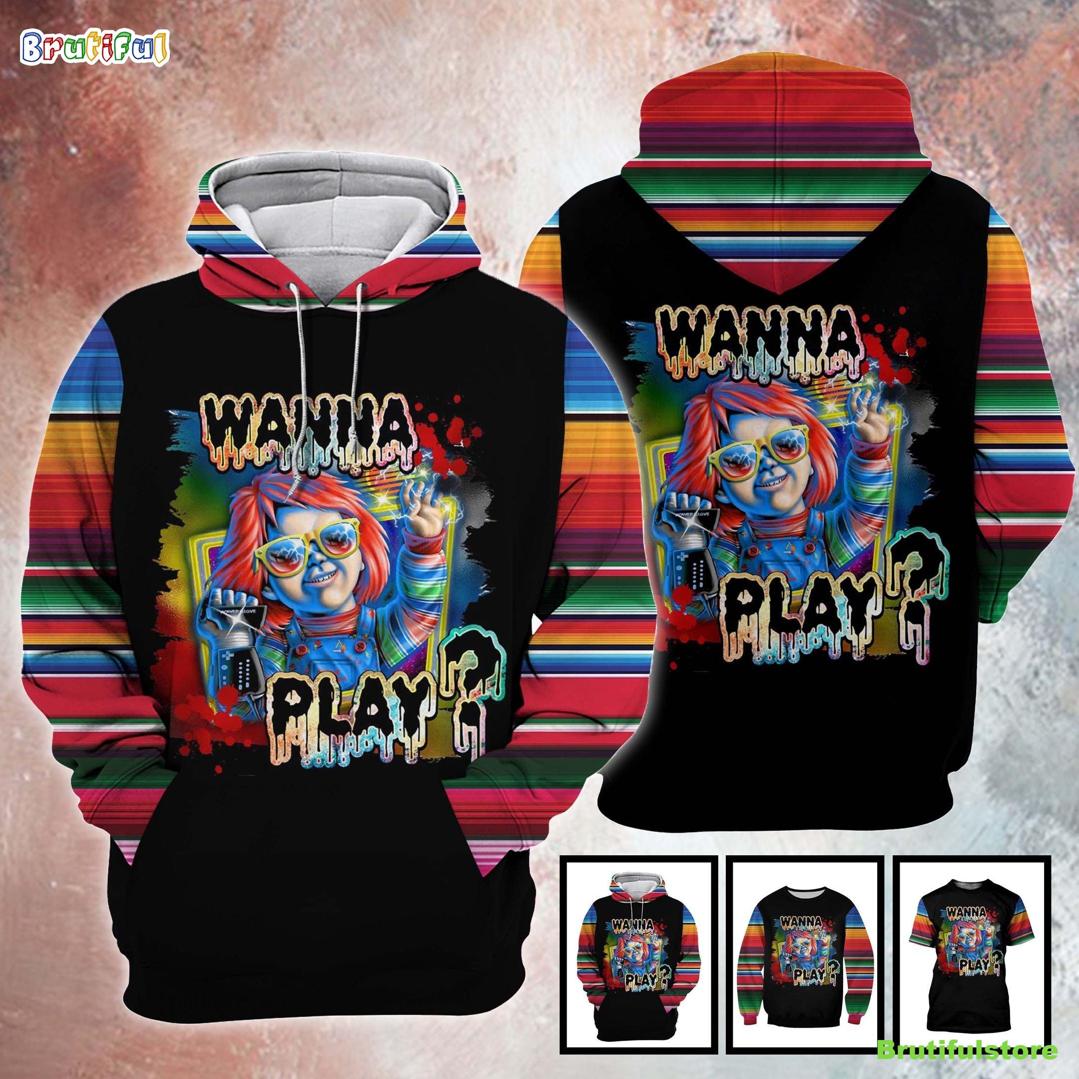 Chucky Child_s Play Wanna Play Horror Movie Halloween All Over Print 3D Shirt