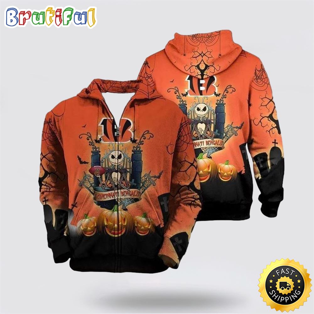 Cincinnati Bengals Jack Skellington Halloween 3D Hoodie All Over Print