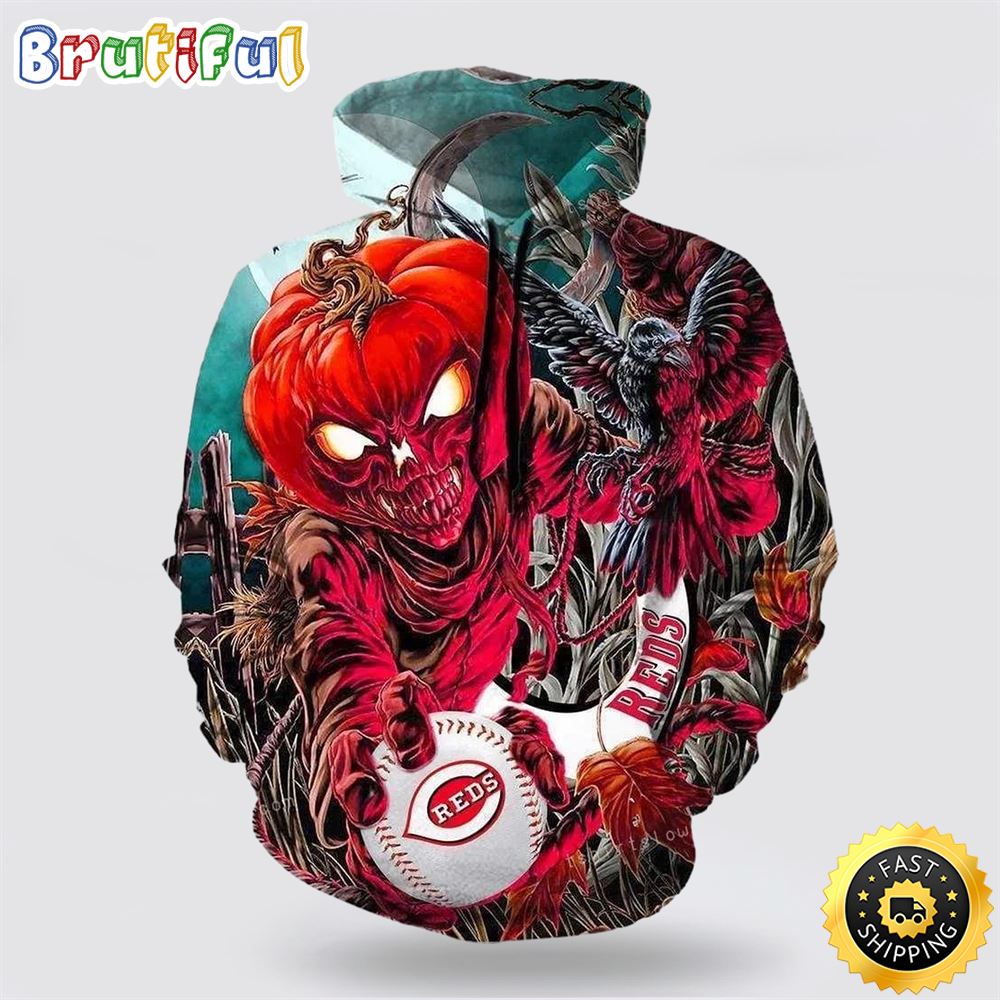 Cincinnati Reds Pumpkin Halloween 3D Hoodie