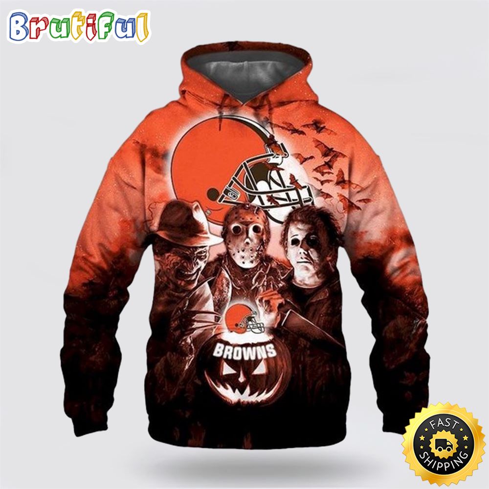 Cleveland Browns Freddy Jason Michael Halloween 3D Hoodie All Over Print