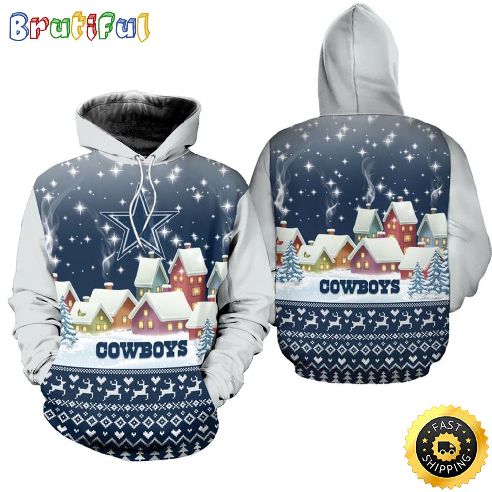 Dallas Cowboys Christmas Pattern House Football NFL All Over print Christmas Hoodie