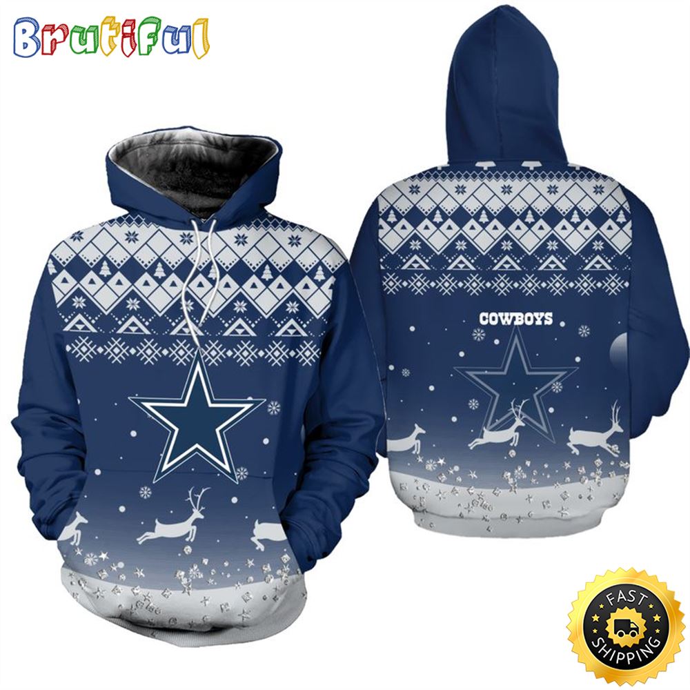 Dallas Cowboys Christmas Pattern Reindeer Football NFL All Over Print Hoodie Shirt