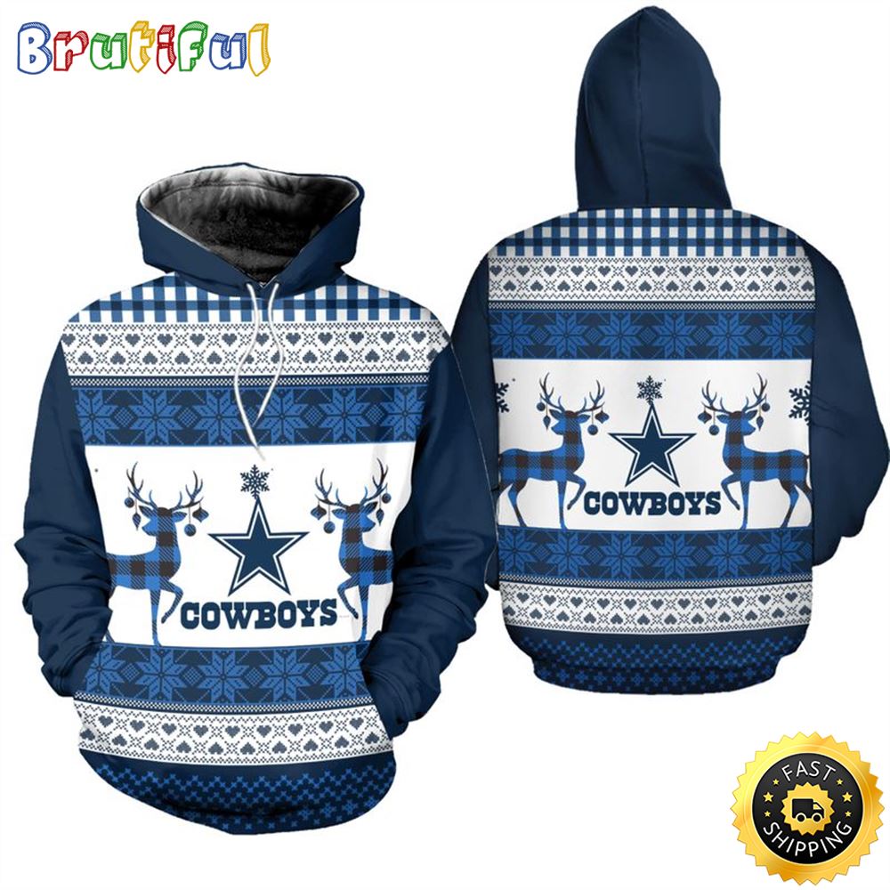 Dallas Cowboys Christmas Pattern Reindeer Football NFL All Over print Christmas Hoodie