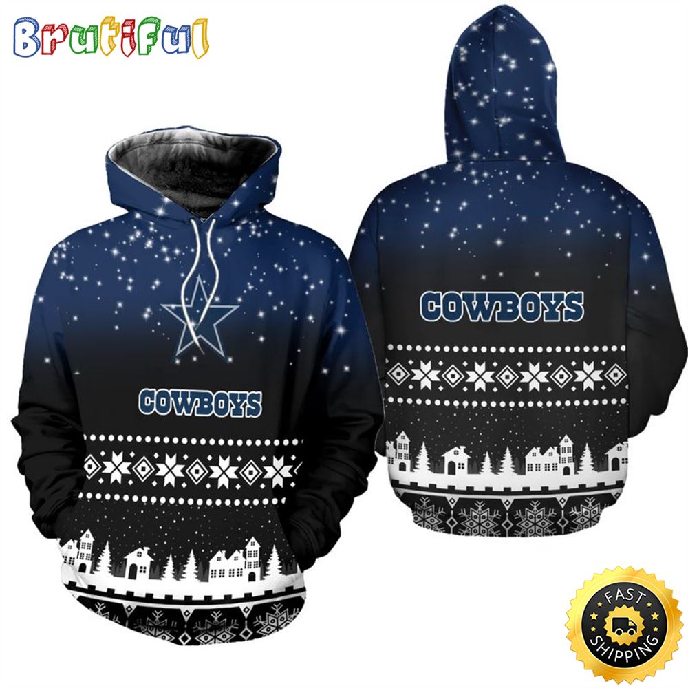 Dallas Cowboys Christmas Pattern Snowflakes Football NFL All Over print Christmas Shirt