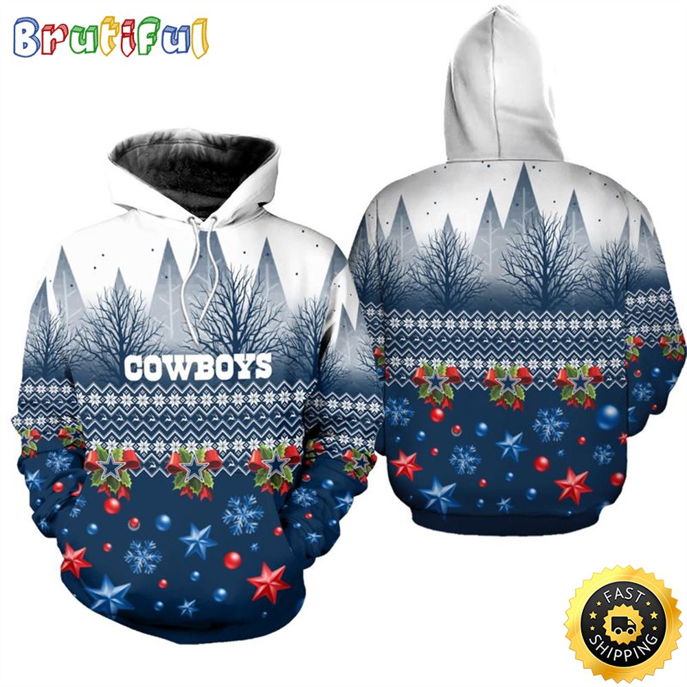 Dallas Cowboys Christmas Pattern Tree Football NFL All Over print Christmas Hoodie