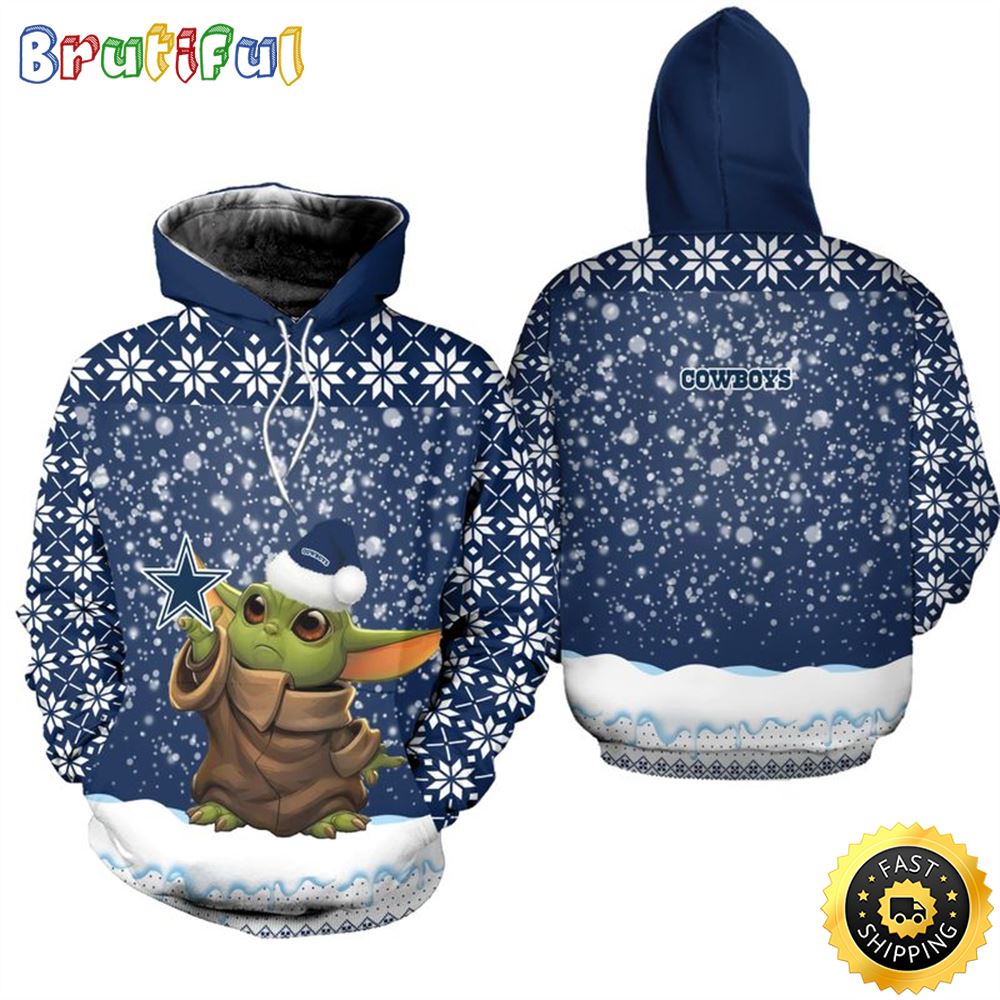 Dallas Cowboys Christmas Pattern YODA Football NFL All Over Print Hoodie Shirt