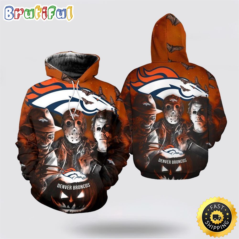 Denver Broncos Horror Halloween 3D Hoodie All Over Print