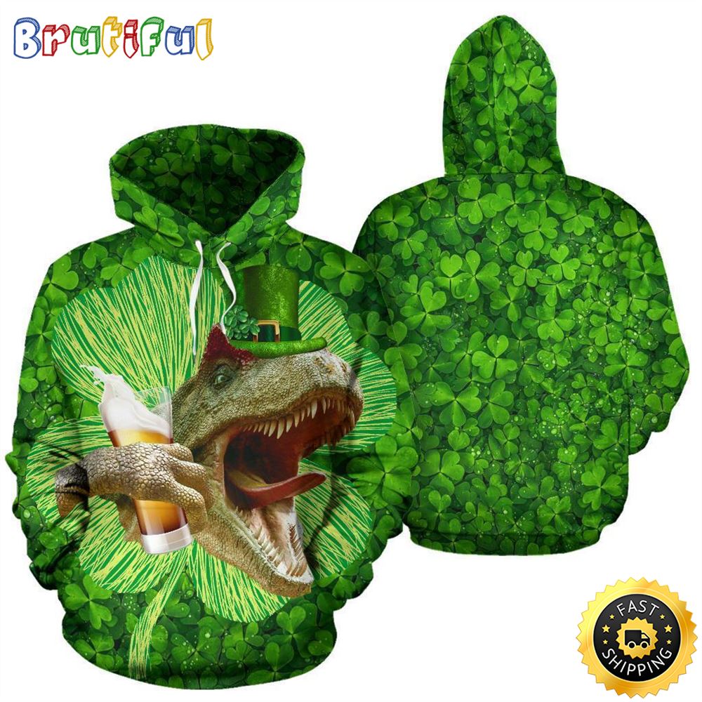 Dinosaur And Beer St Patrick_s Day All Over Print Shirt