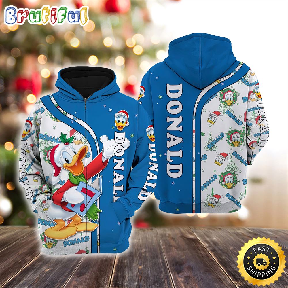 Donald Duck Blue Christmas Disney Christmas Hoodie All Over Print Shirts