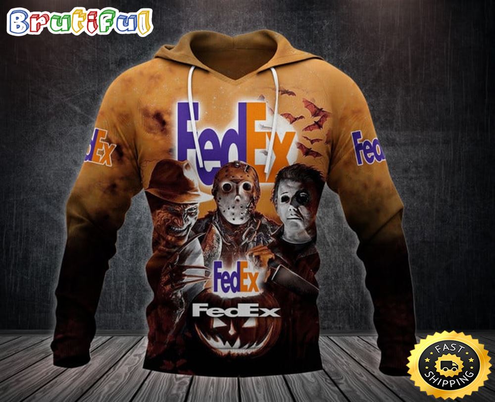 Fedex With Michael Myers and Freddy Krueger and Jason Voorhees Pumpkin Halloween 1 All Over Print Hoodie