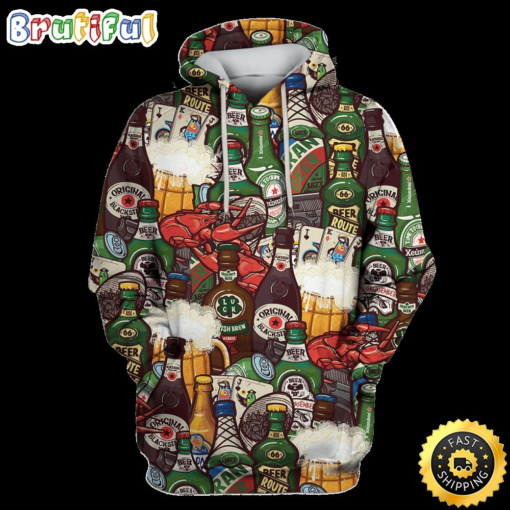 Gifury Beer Beer Beer Bottles With Lobster Pattern Hoodie