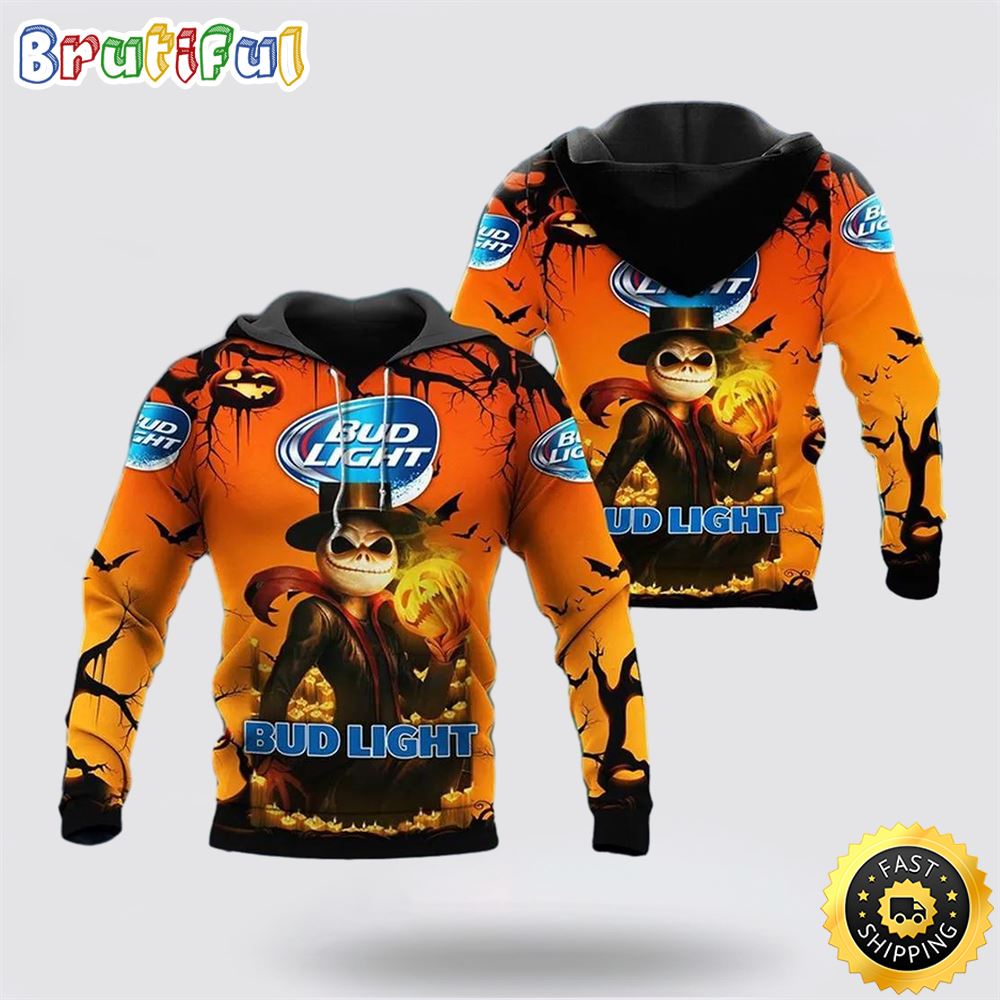 Halloween Jack Skellington Bud Light Logo 3D Hoodie