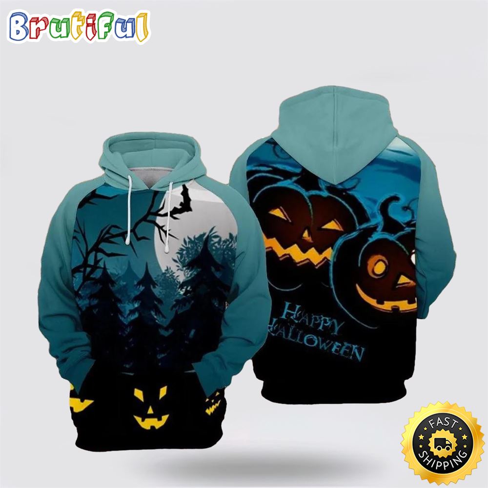 Happy Halloween Over Print 3D Hoodie Zip Sweatshirt