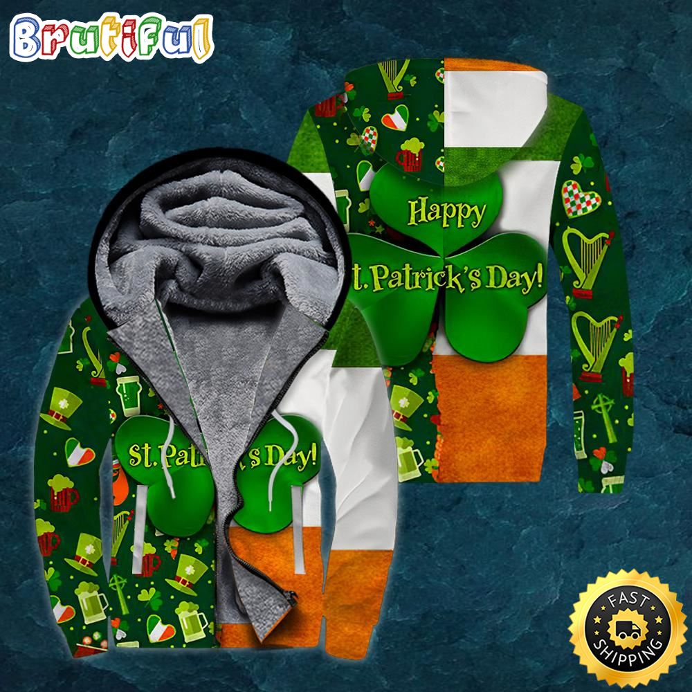 Happy St Patrick_s Day Irish Fleece Zip Hoodie All Over Print Shirt