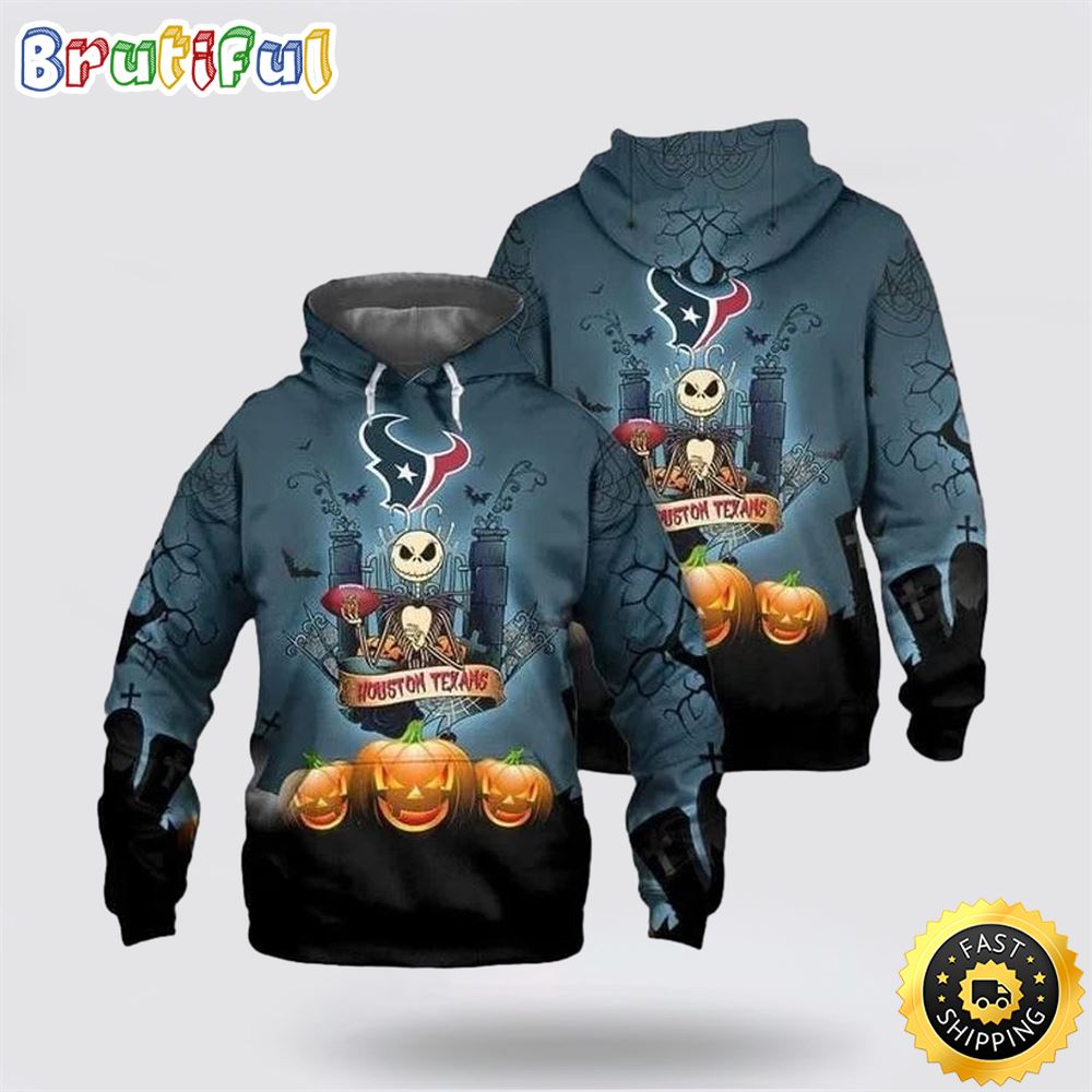 Houston Texans Football Halloweens Hooded Zipper Sweatshirt 3D Hoodie All Over Printed