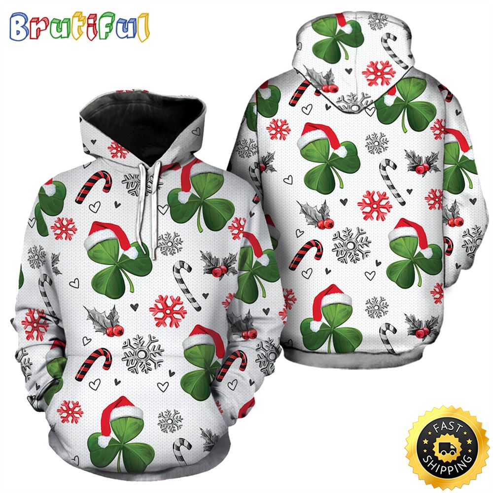 Irish Christmas Pattern Full Hoodie St.Patricks Day All Over Print Shirt