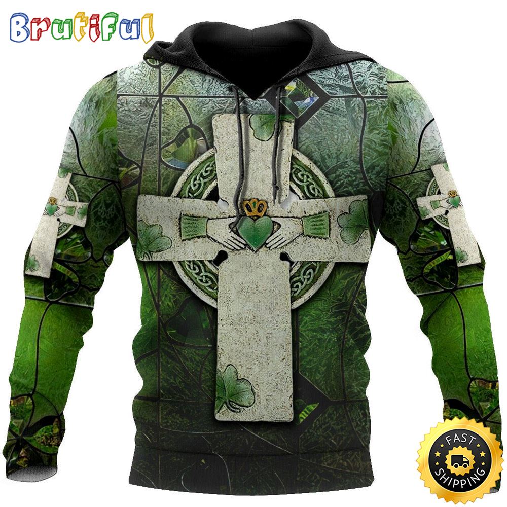 Irish Cross Shamrock With Heart 3D All Over Print Shirt