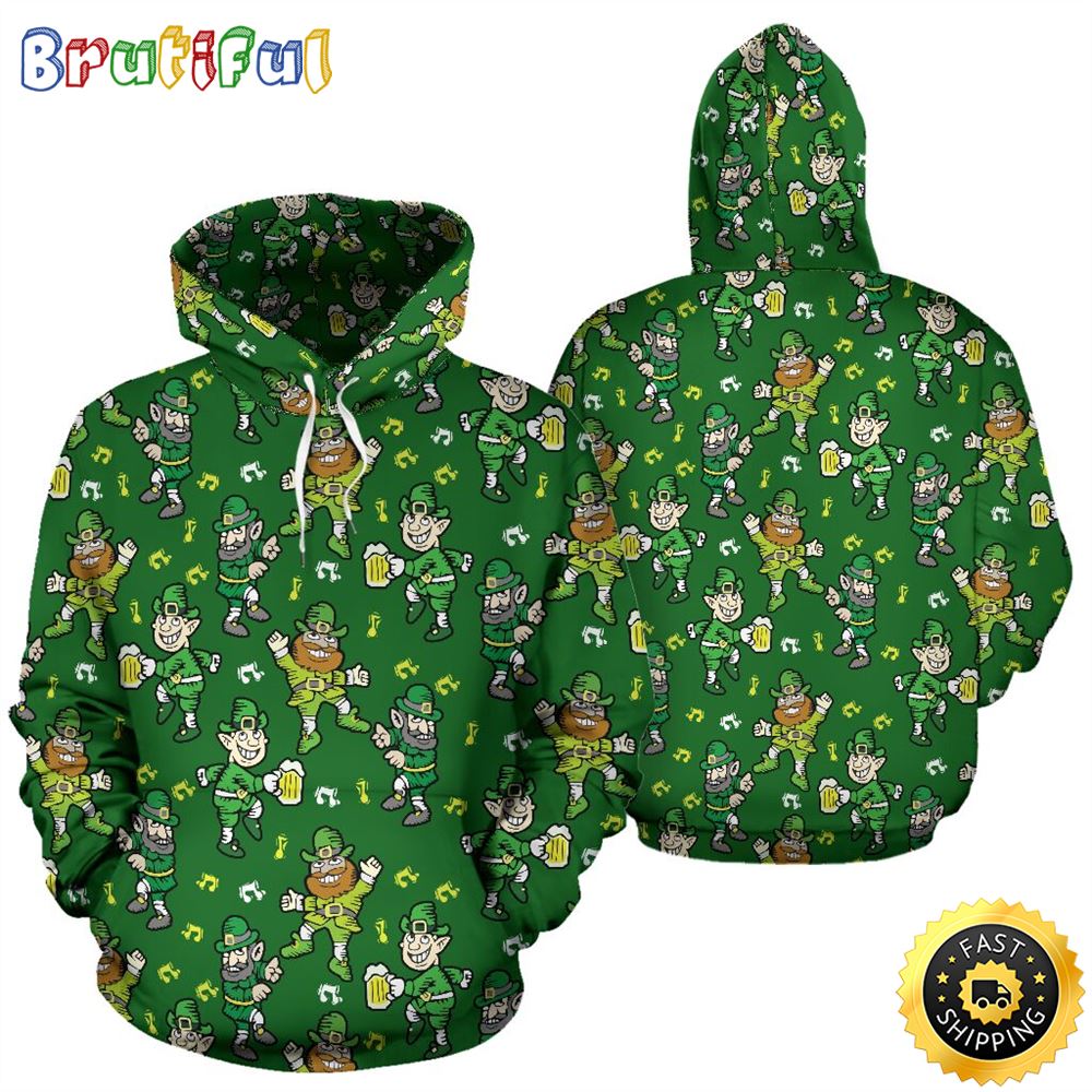 Irish Pattern Background Full Hoodie St.Patricks Day All Over Print Shirt