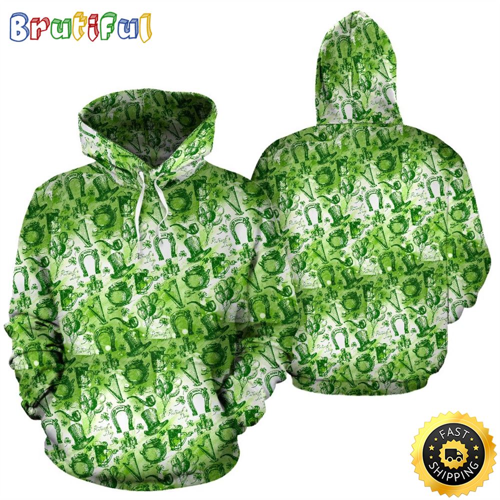 Irish Pattern Draw Full Hoodie St.Patricks Day All Over Print Shirt