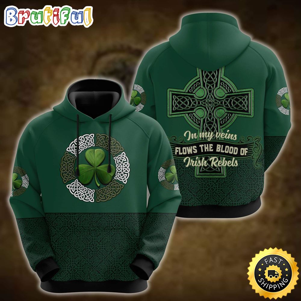 Irish Rebels Celtic Cross Shamrock 3D All Over Print Shirt