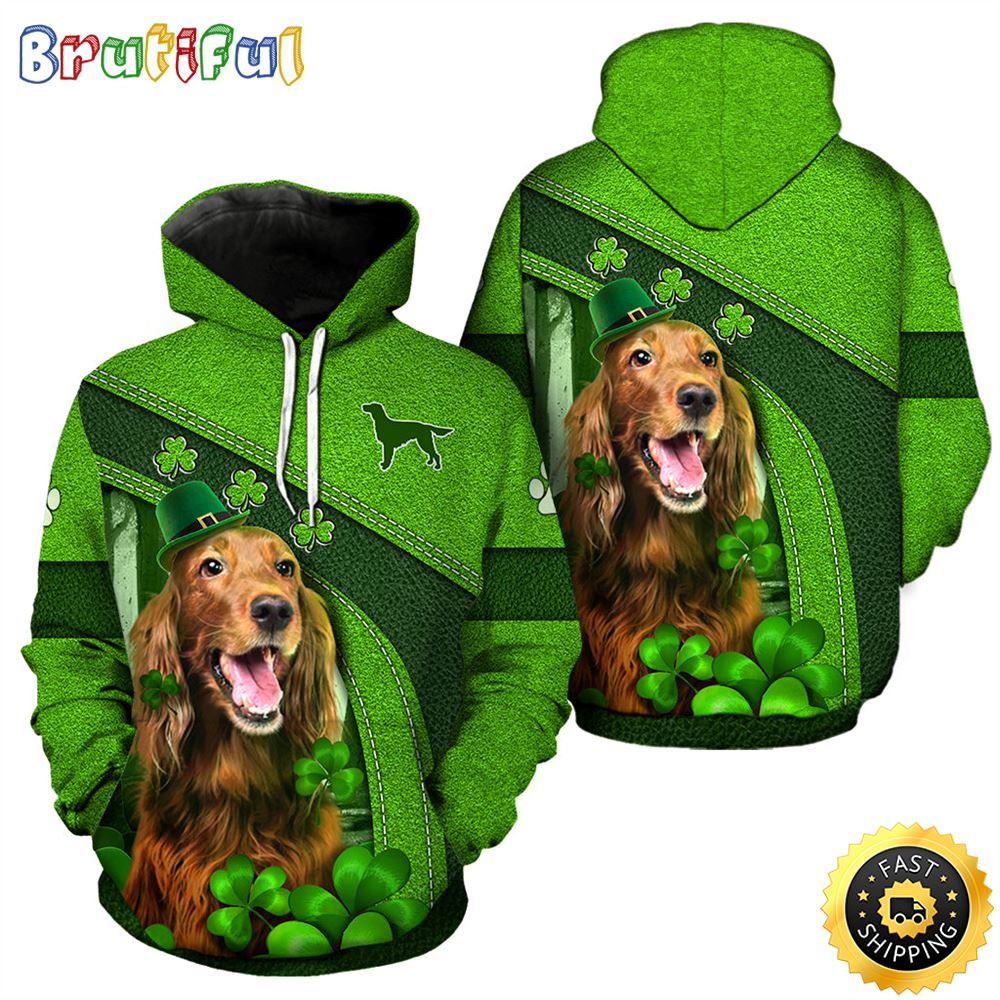 Irish Setter Leather Pattern Full Hoodie St.Patricks Day All Over Print Shirt