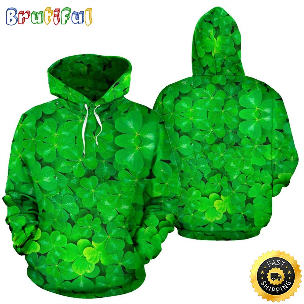 Irish Shamrock Background Full Hoodie St.Patricks Day All Over Print Shirt