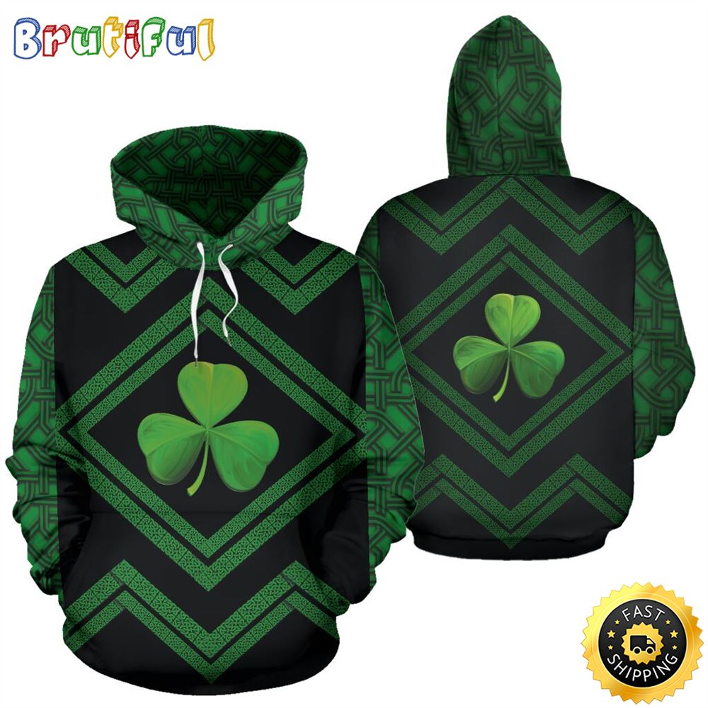Irish Shamrock Line Pattern Flower Full Hoodie Irish St.Patricks Day All Over Print Shirt