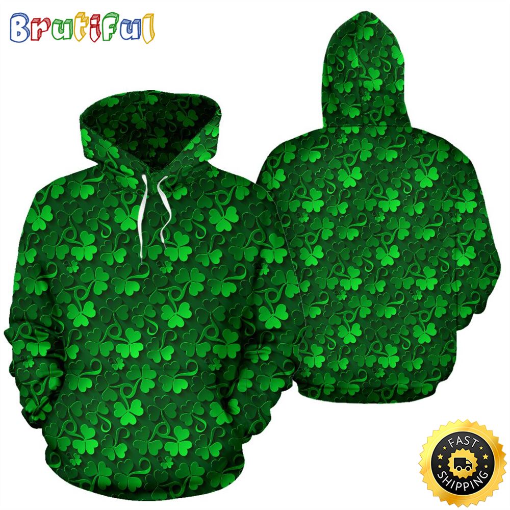 Irish Shamrock Pattern Full Hoodie St.Patricks Day All Over Print Shirt