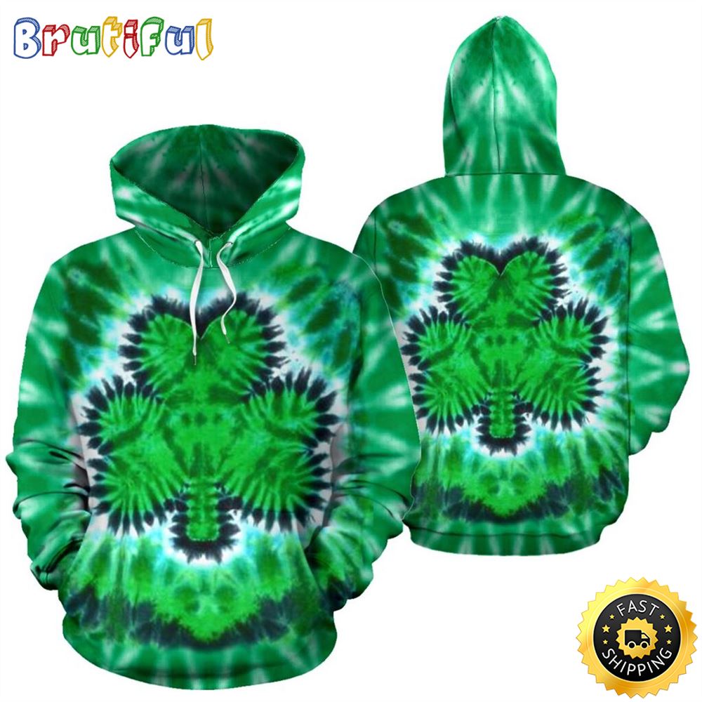 Irish Shamrock Tie Dye Full Hoodie St.Patricks Day All Over Print Shirt