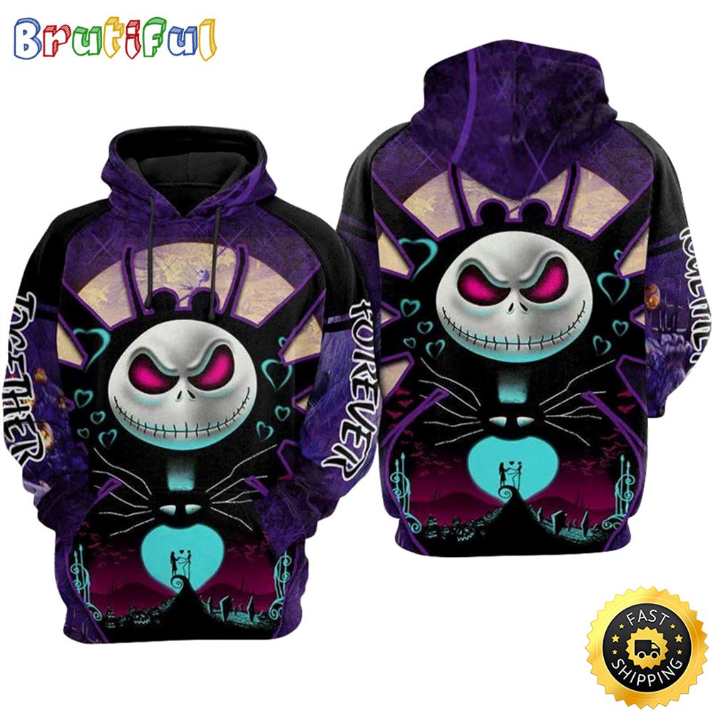 Jack Skellington And Sally Couple Forever White 3D Hoodie All Over Print Shirts