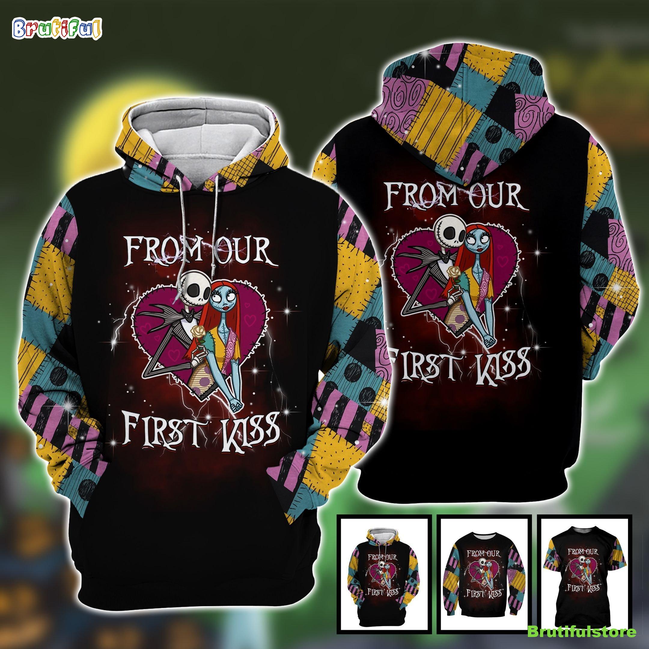 Jack Skellington And Sally From Our First Kiss Nightmare Before Christmas Halloween All Over Print 3D Shirt