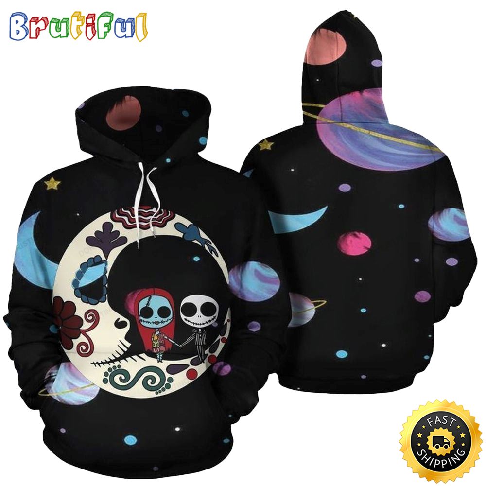 Jack Skellington And Sally On The Moon 3D Hoodie All Over Print Shirts