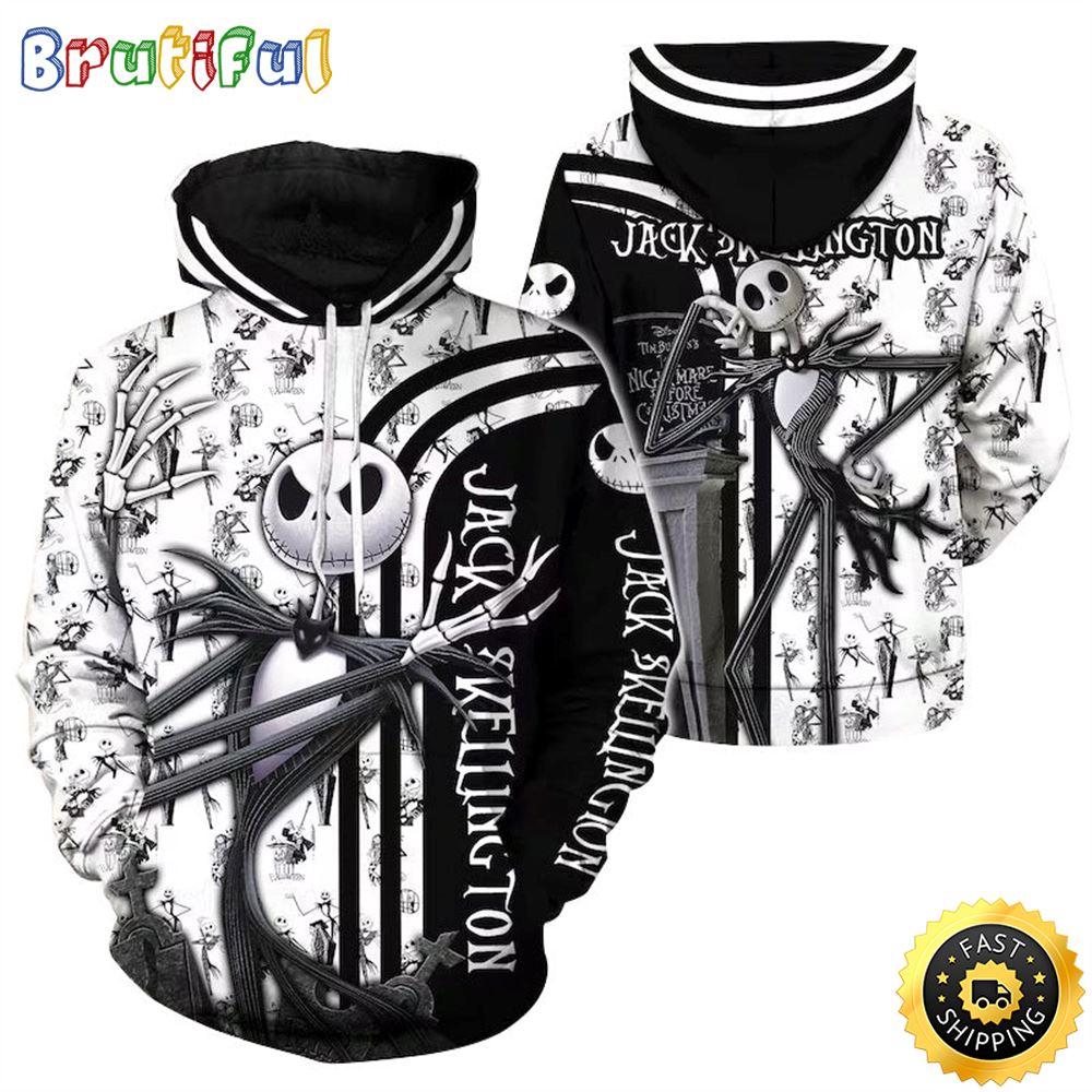 Jack Skellington Black White 3D Hoodie All Over Print Shirt