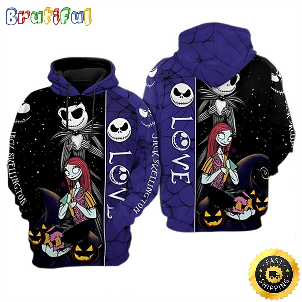 Jack Skellington Sally Couple 3D Hoodie All Over Print Shirts