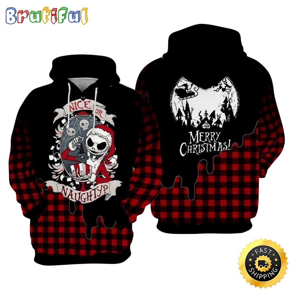Jack Skellington Santa Nice Or Naughty 3D Hoodie All Over Print Shirts