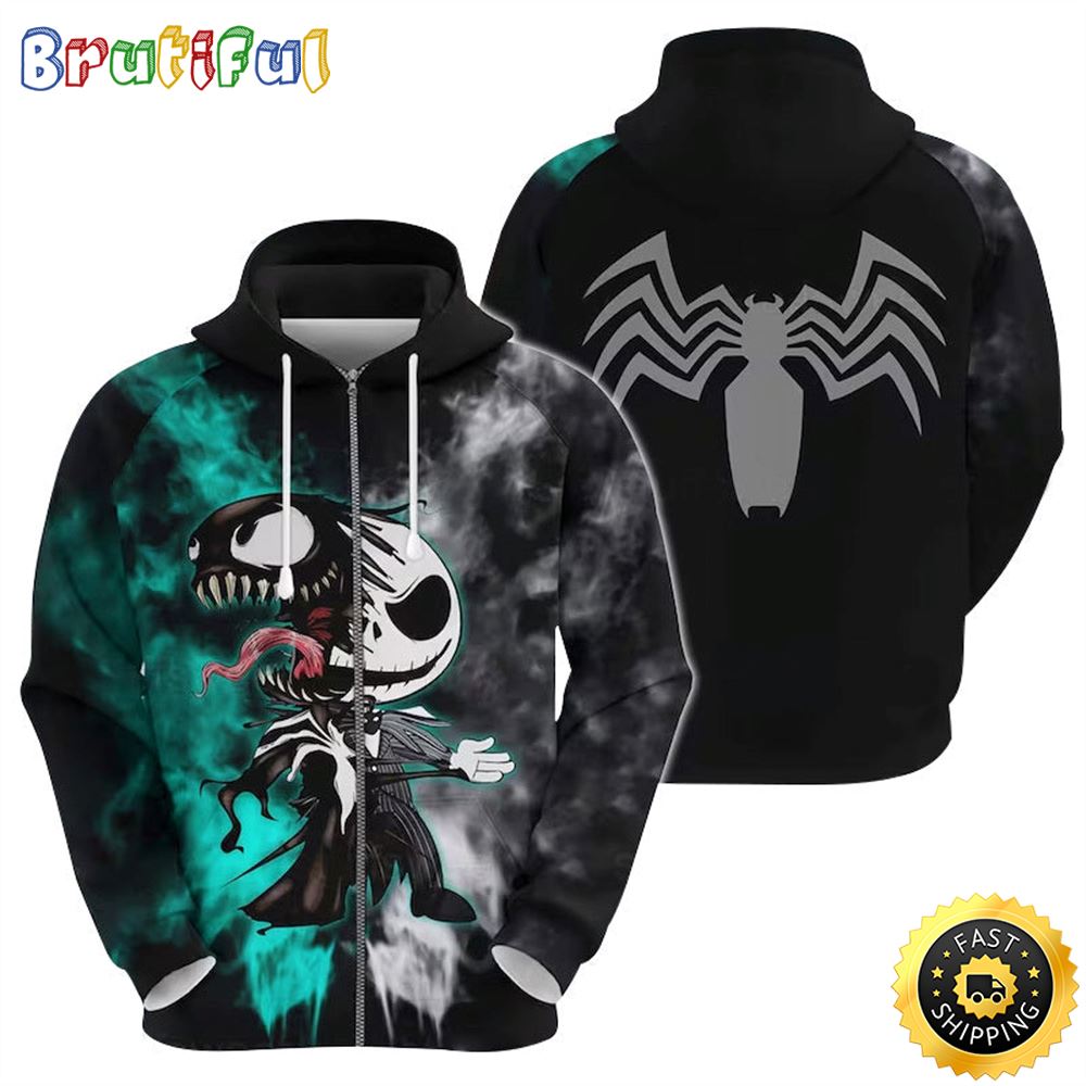 Jack Skellington Venom 3D Hoodie All Over Print Shirts