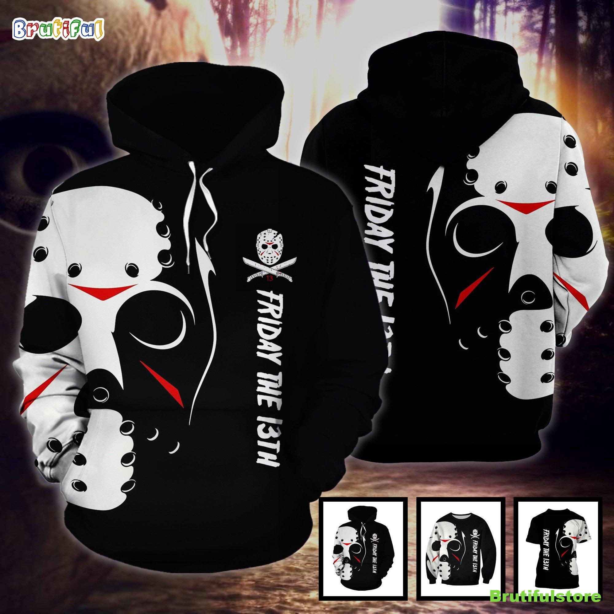Jason Voorhees Mask Friday The 13th Black _ White Horror Movie Halloween All Over Print 3D Shirt Jason Voorhees Mask Friday The 13th Black _ White Horror Movie Halloween All Over Print 3D Shirt