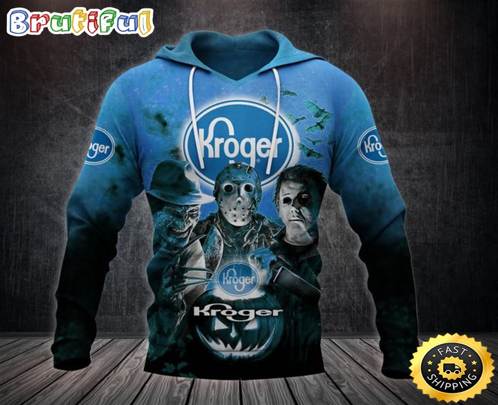 Kroger With Michael Myers and Freddy Krueger and Jason Voorhees Pumpkin Halloween All Over Print Hoodie