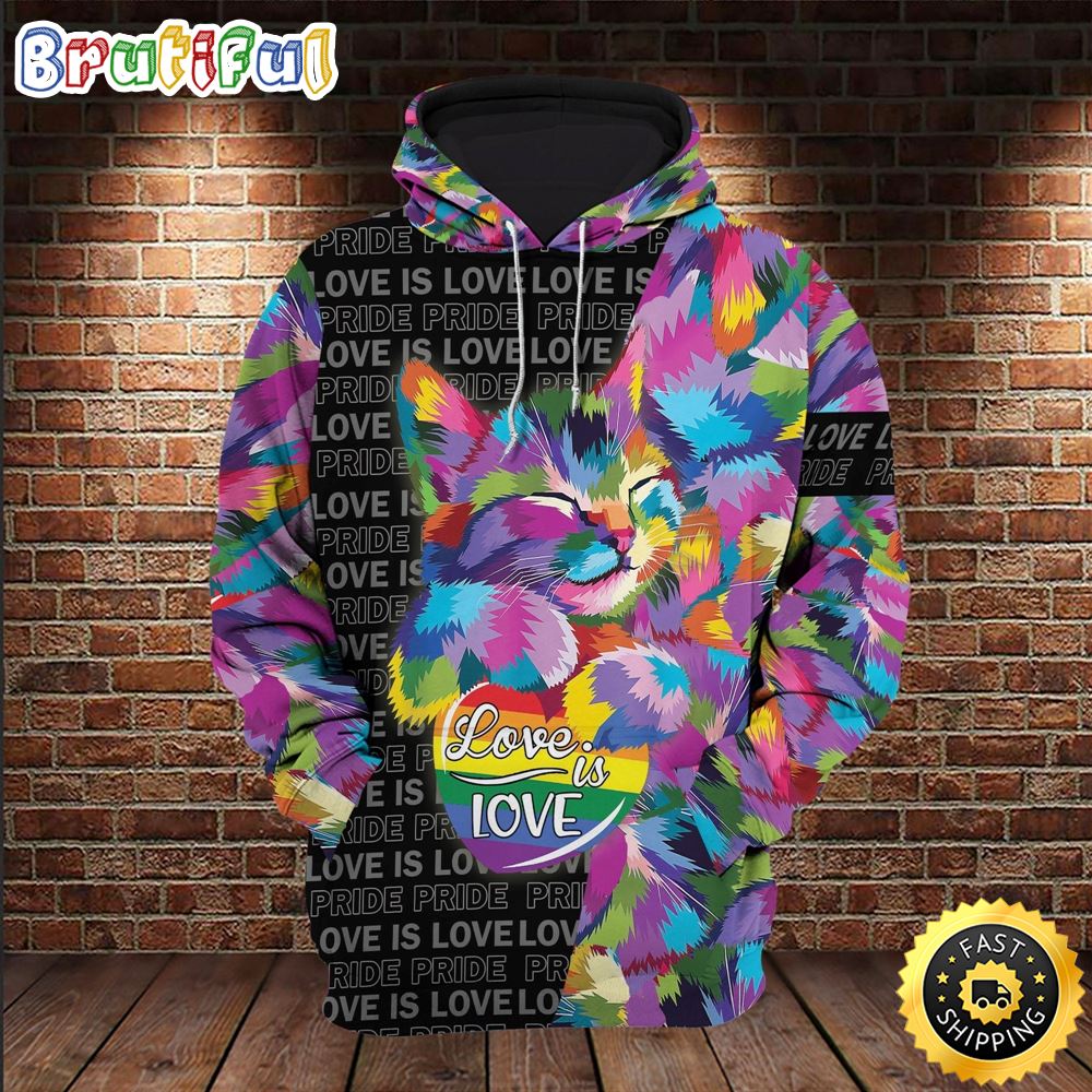 LGBT Cat LGBT Pride Rainbow Cat Love Is Love Hoodie 3D All Over Print Shirt
