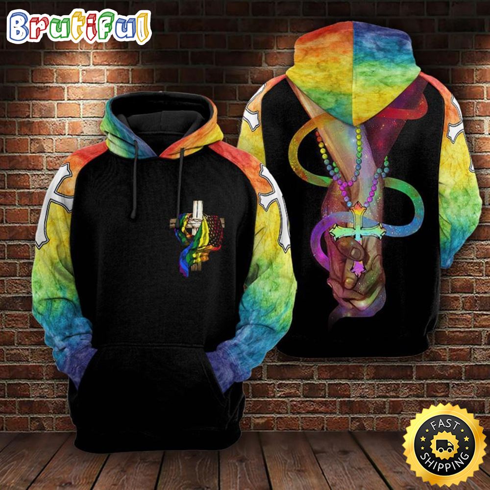 LGBT God Loves Everyone LGBT Colors Hoodie 3D All Over Print Shirt