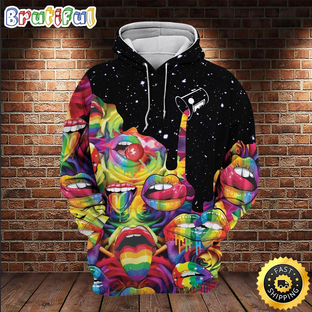 LGBT LGBT Rainbow Color Mouths Candy Graphic Hoodie 3D All Over Print Shirt