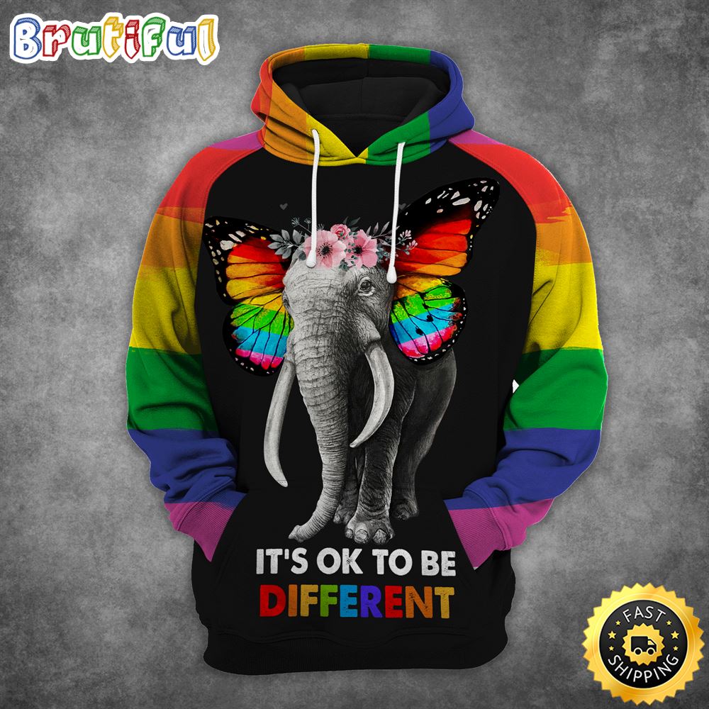 LGBT Pride And It_s Ok To Be Different Rainbow Elephant Hoodie 3D All Over Print Shirt