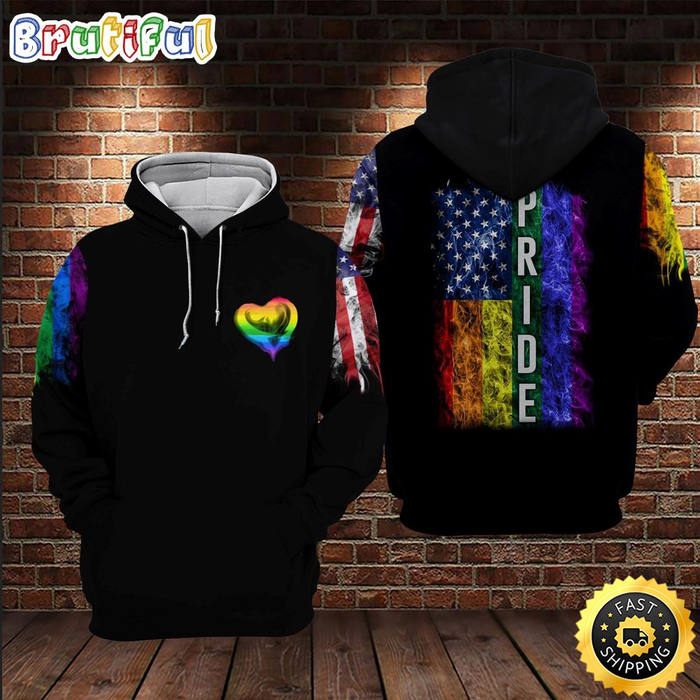 LGBT Pride And LGBT Pride Smoke Rainbow American Flag Hoodie 3D All Over Print Shirt