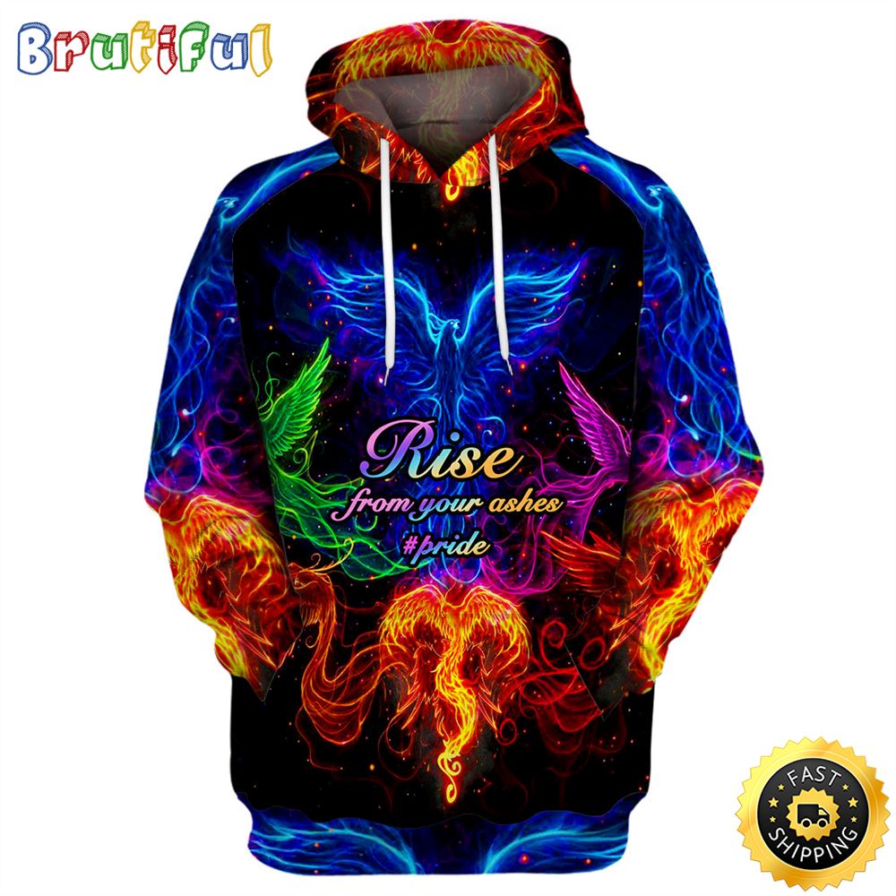 LGBT Pride Rise From Your Ashes Rainbow Birds Hoodie 3D All Over Print Shirt