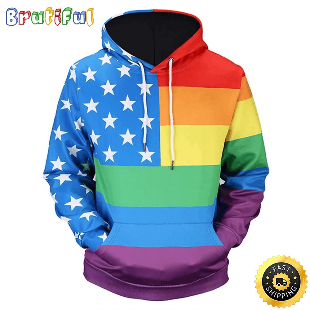 LGBT Rainbow Color American Flag Hoodie 3D All Over Print Shirt