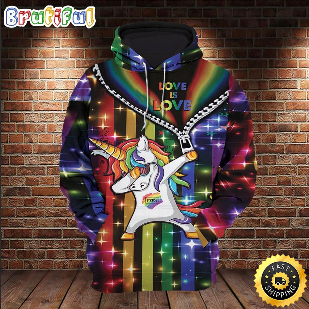 LGBT Unicorn LGBT Pride Rainbow Unicorn Love Is Love Hoodie 3D All Over Print Shirt