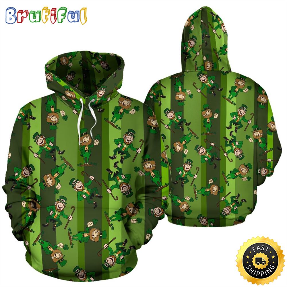Leprechaun Irish Pattern Full Hoodie St.Patricks Day All Over Print Shirt