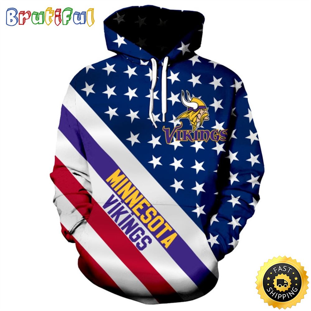 Licensed N.F.L.Minnesota Vikings Patriotic Stars _ Stripes 3D Hoodie All Over Print Shirts
