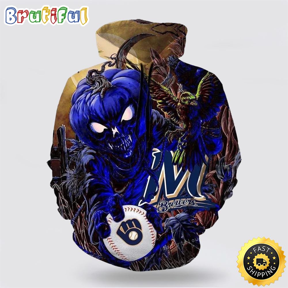 Milwaukee Brewers Pumpkin Halloween 3D Hoodie